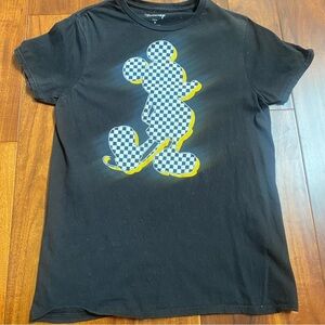 Disney Unisex Size Med Mickey Mouse Outline T-Shirt Top Checkered Flag Yellow